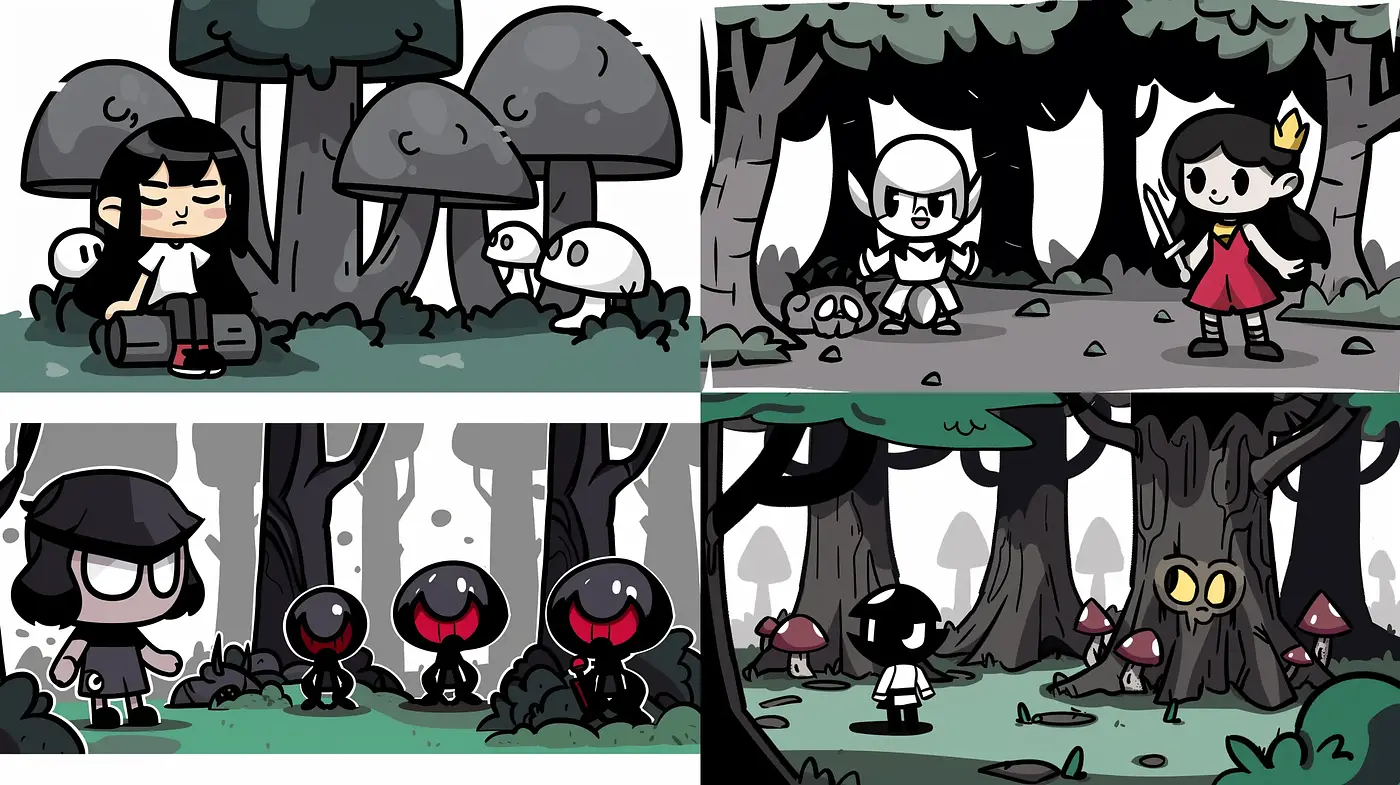 Whimsical Forest Encounters in Stylized Cartoon Elegance - Midjourney sref style