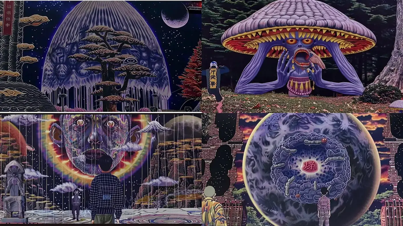Surreal blend of cosmic elements and detailed textures with a dreamlike vibe - Midjourney sref style