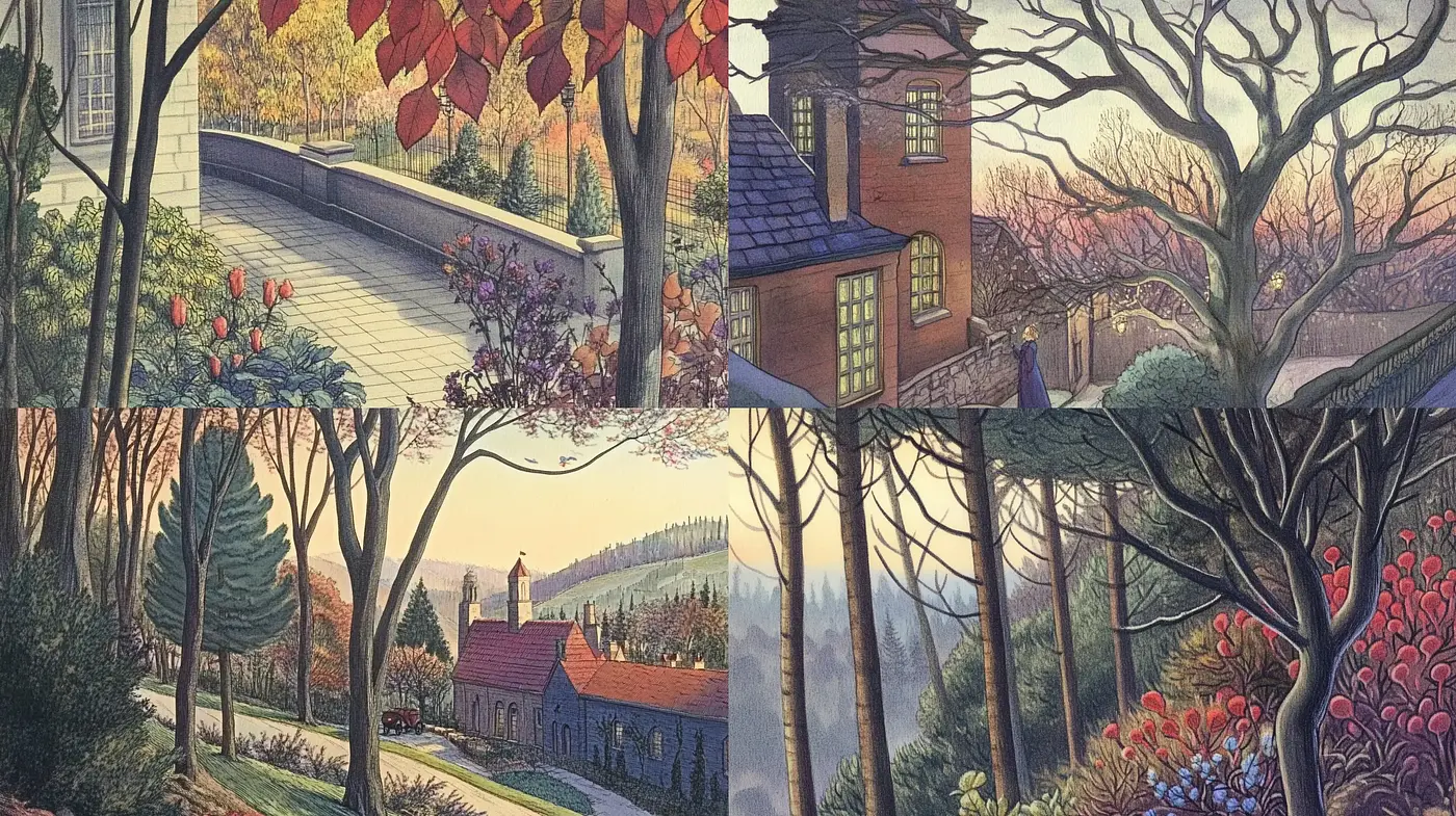 Twilight Serenity in Stylized Pastoral Landscapes - Midjourney sref style