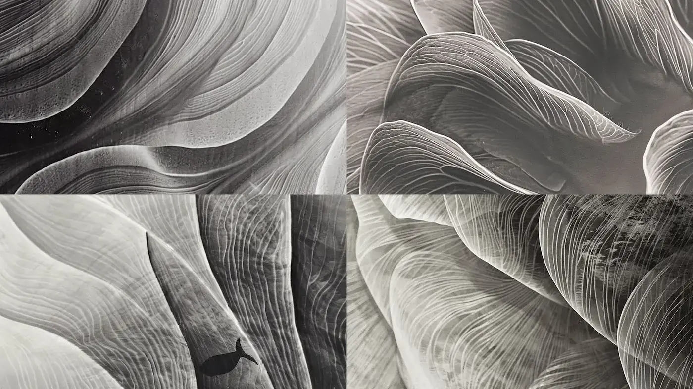Textured Black and White Organic Forms with Ethereal Qualities - Midjourney sref style