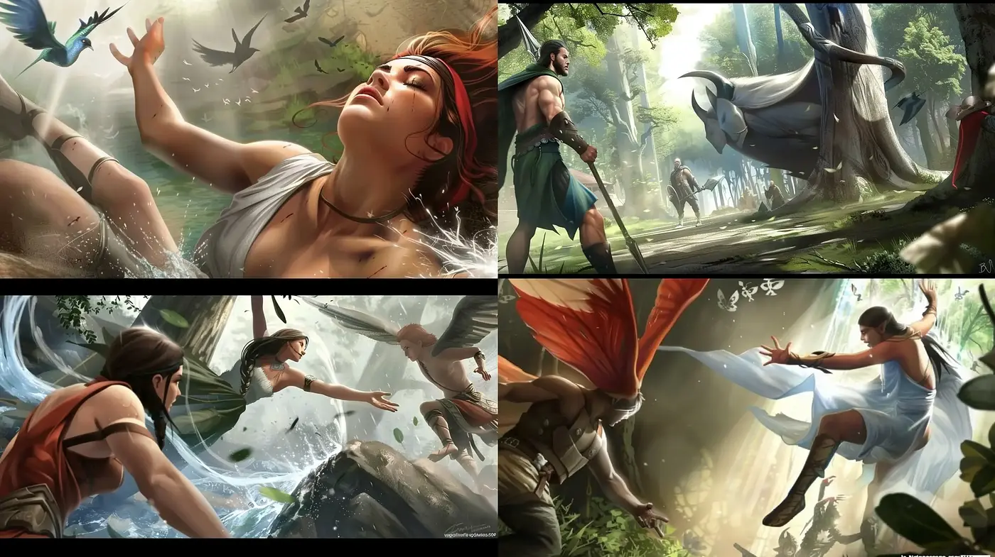 Ethereal Fantasy Art with Dynamic Motion and Earthy Tones - Midjourney sref style