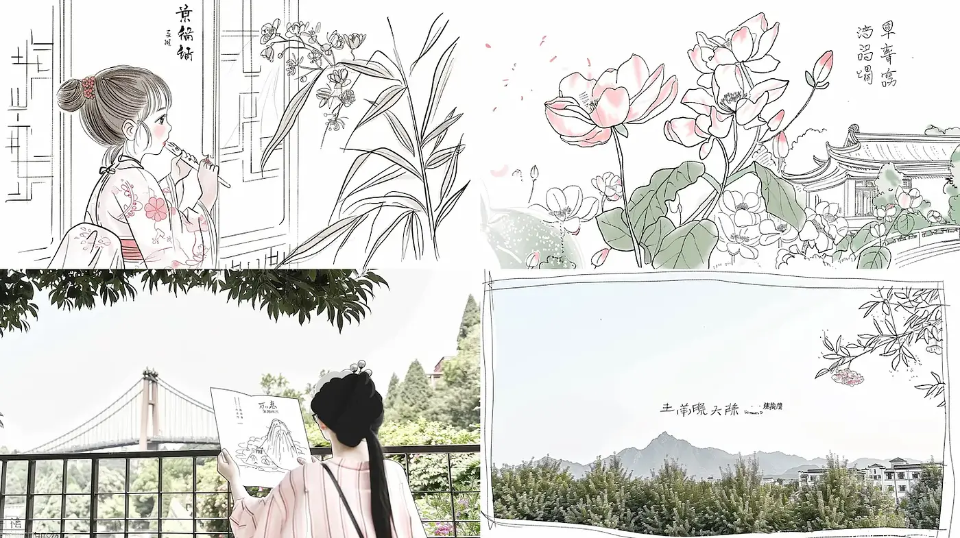 Elegant and Serene East Asian Inspired Illustrations with a Floral Aesthetic - Midjourney sref style