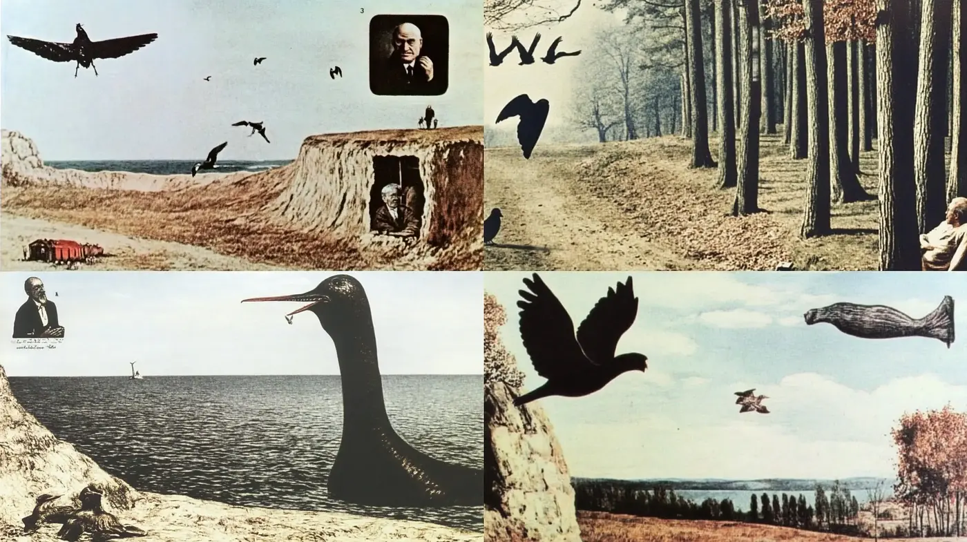 Eccentric Whimsy in Surrealist Nature Collages - Midjourney sref style