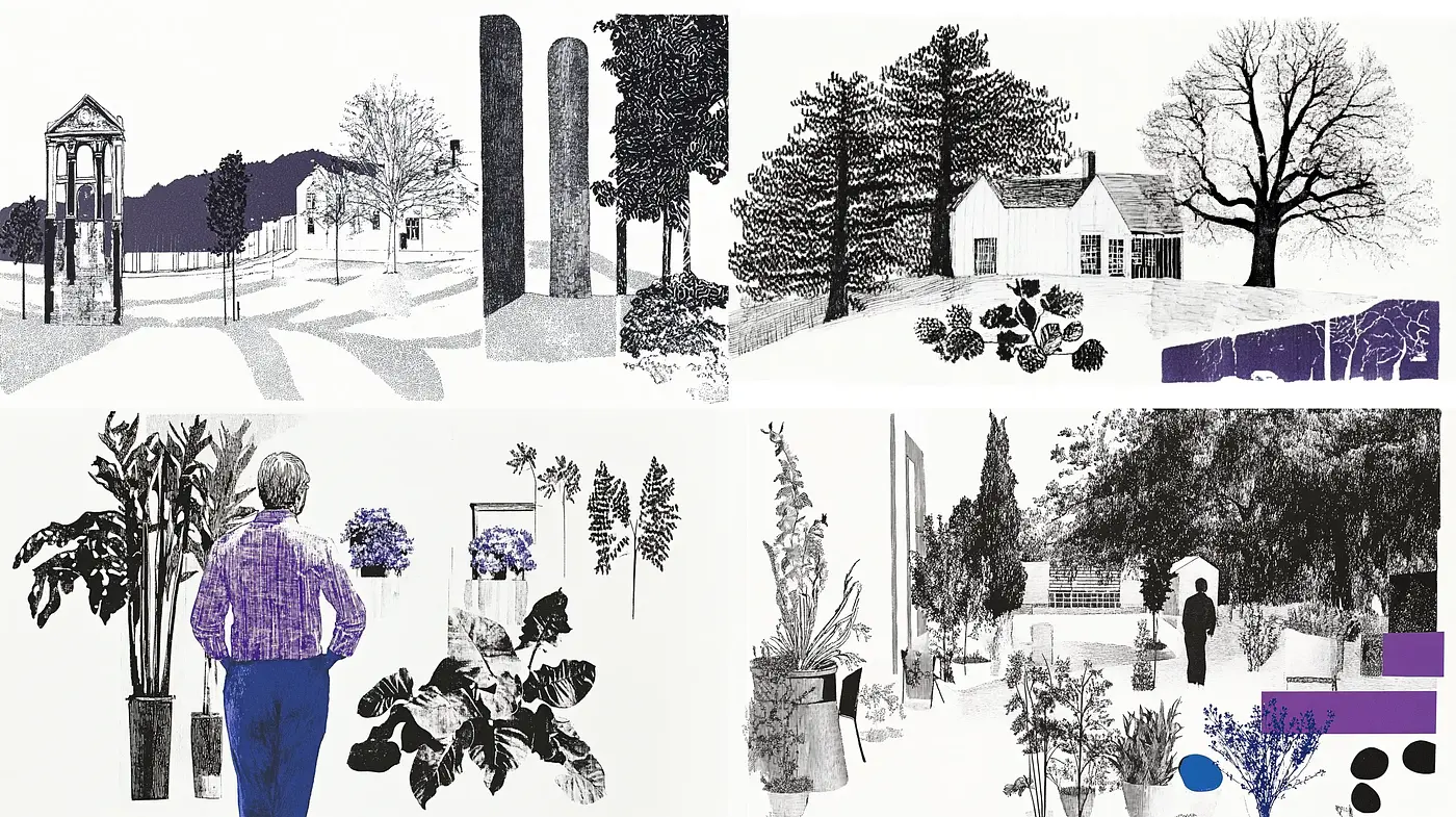 Monochromatic Hues of Serenity: A Study in Modern Nature-Inspired Illustration - Midjourney sref style