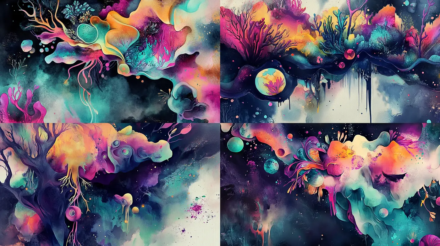 Surrealist Dreamscape Fusion with Ethereal Hues - Midjourney sref style