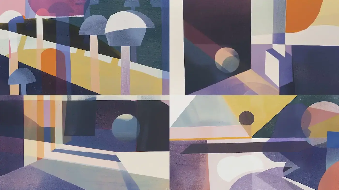 Contemporary Abstract Landscape with Geometric Forms and Muted Tones - Midjourney sref style
