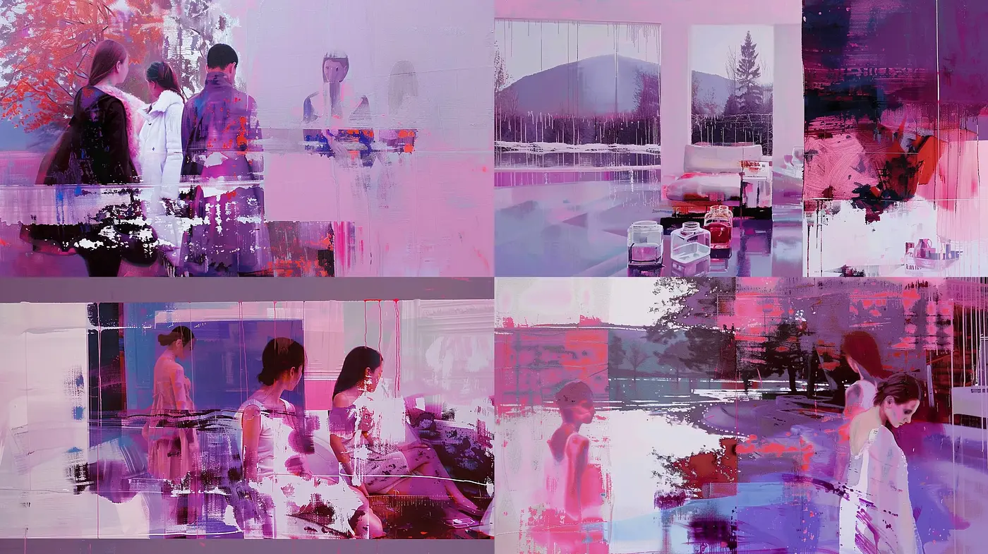 Abstract Expressionist Fusion with Digital Glitch Overtones - Midjourney sref style