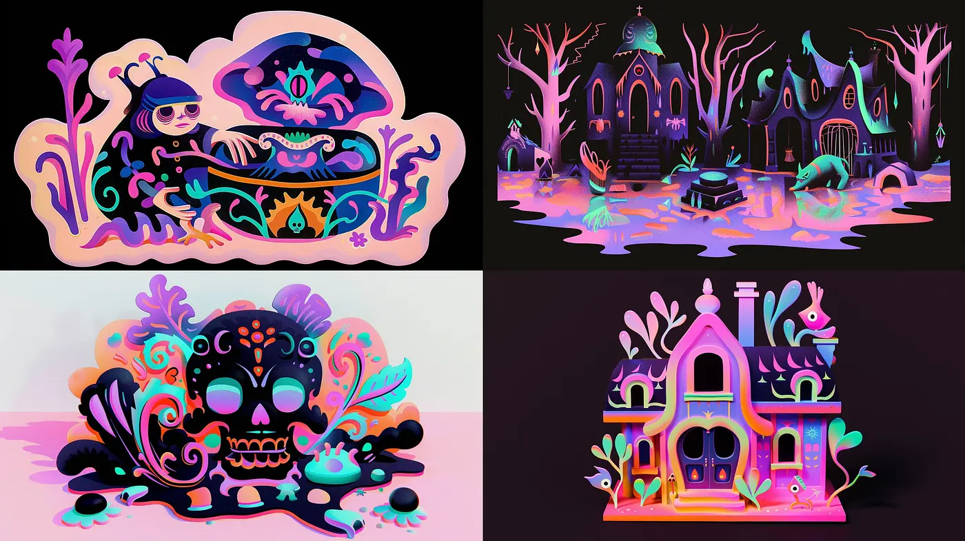 Spectral Dreamscape in Neon Pastels: A Melding of Surrealism and Modern Illustrative Techniques - Midjourney sref style