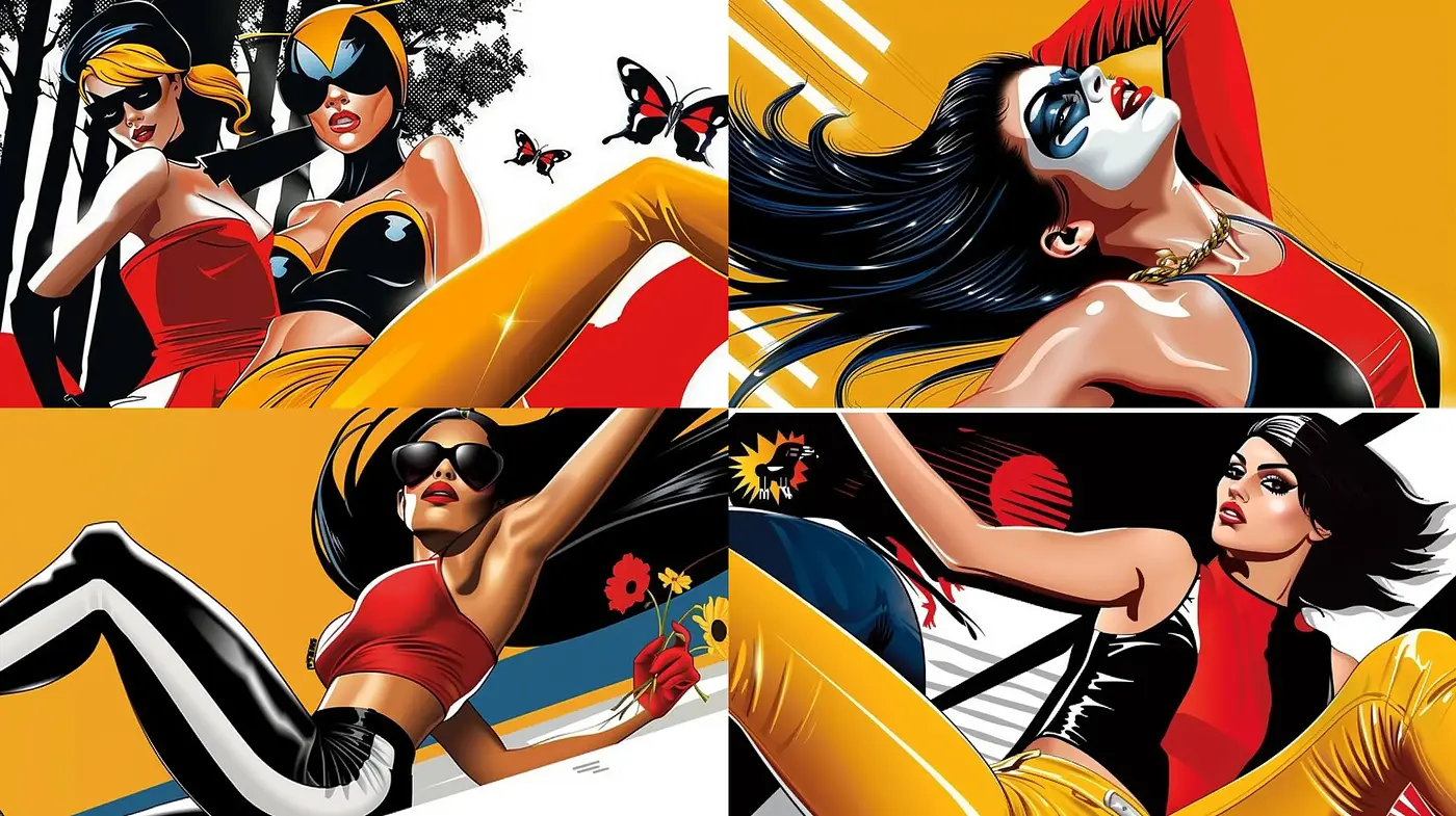 Dynamic Superheroine Chic: A Fusion of Bold Comic Book Aesthetics - Midjourney sref style