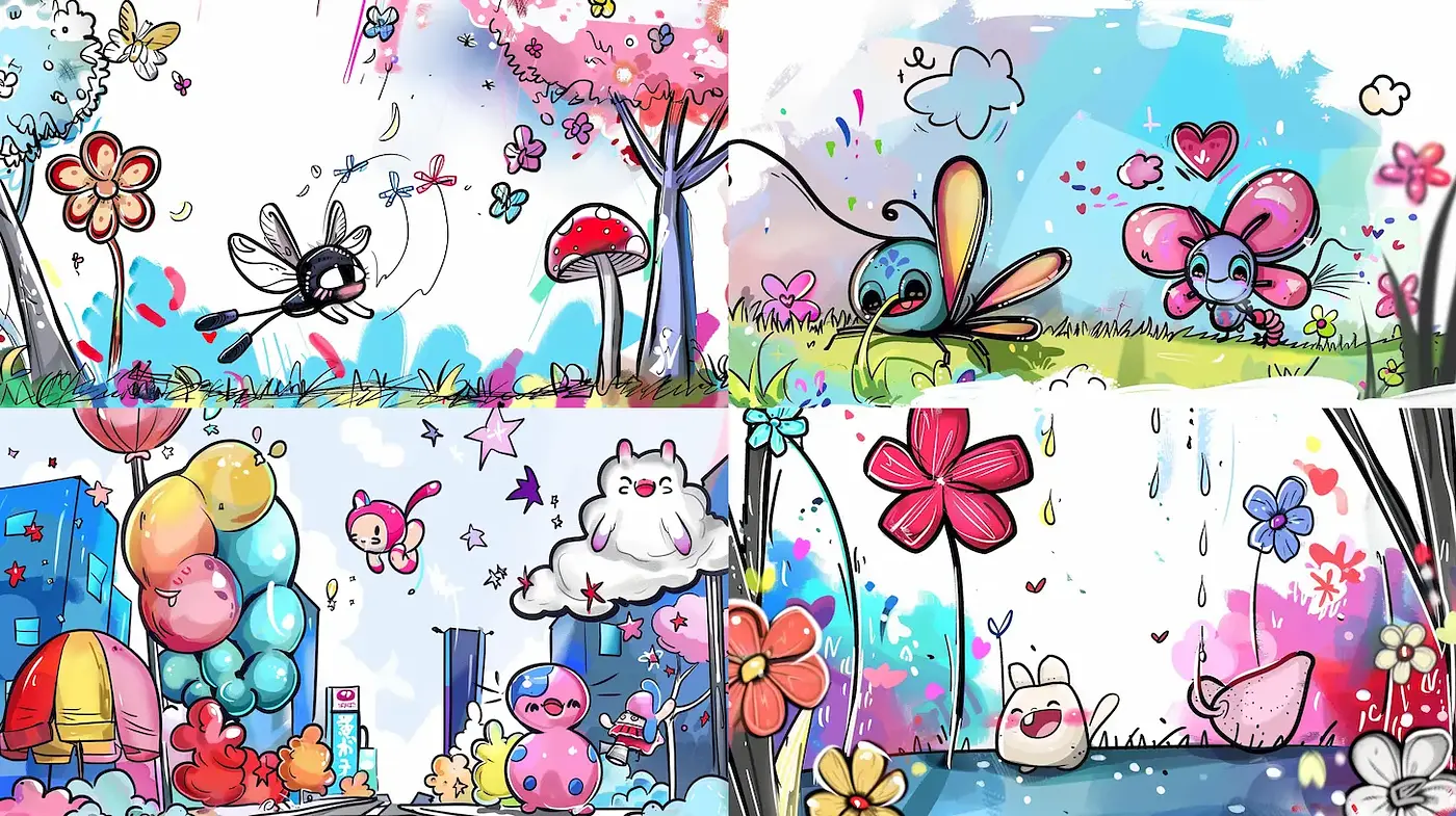 Whimsical and Playful Kawaii-Inspired Illustrations with a Soft, Dreamy Aesthetic - Midjourney sref style