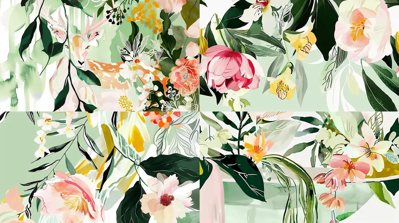 Lush botanical artistry with delicate fauna and vibrant floral elements - Midjourney sref style