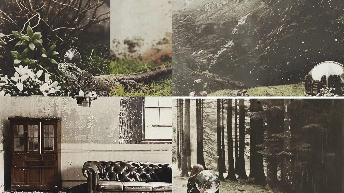 Sepia-Toned Nostalgia with Surrealist Overtones - Midjourney sref style
