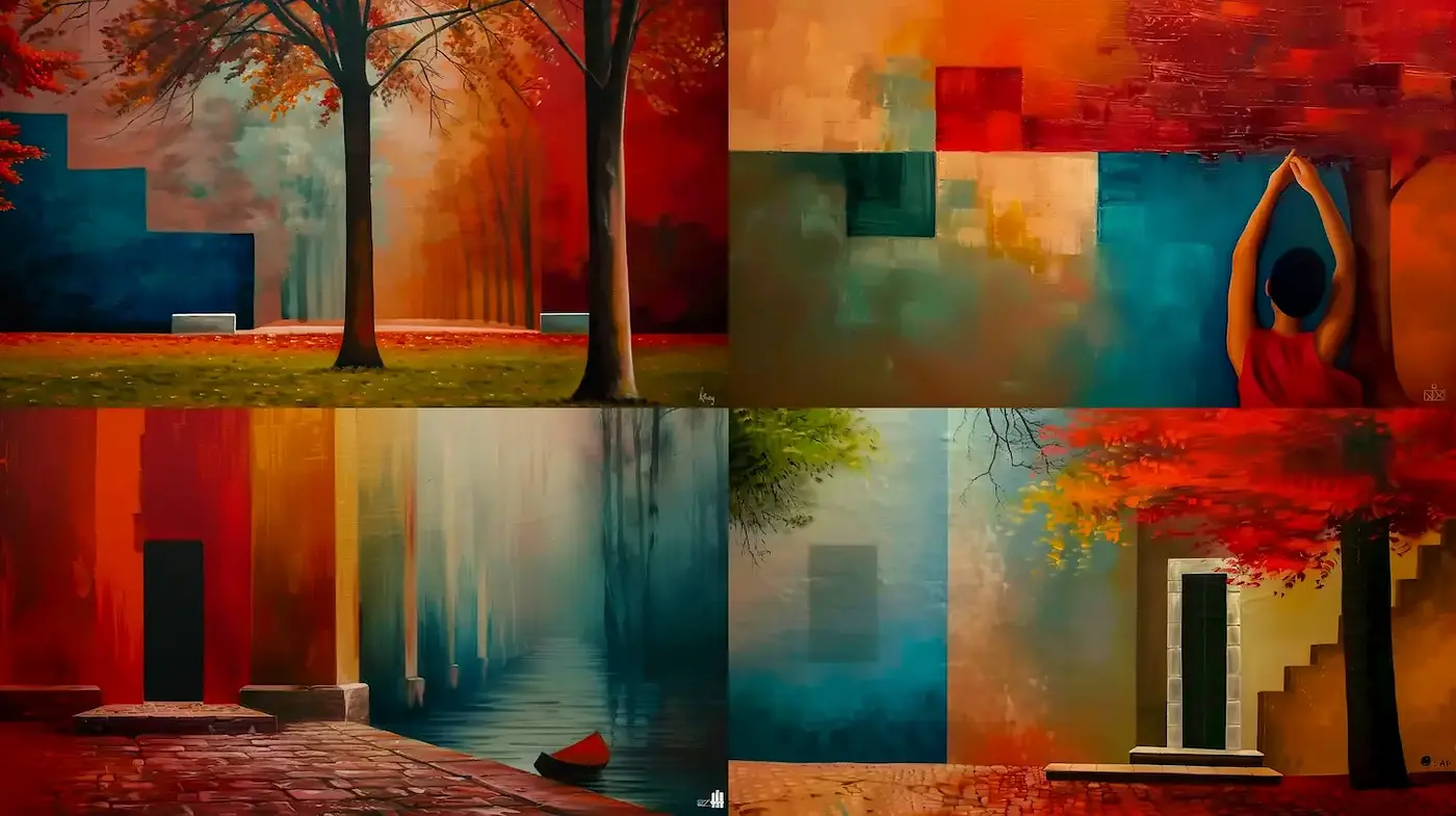 Vibrant Harmony of Color and Geometry with a Nostalgic Mood - Midjourney sref style