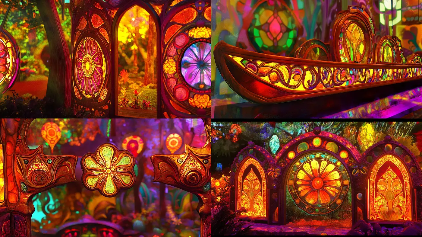 Enchanted Luminous Stained Glass Fantasia - Midjourney sref style