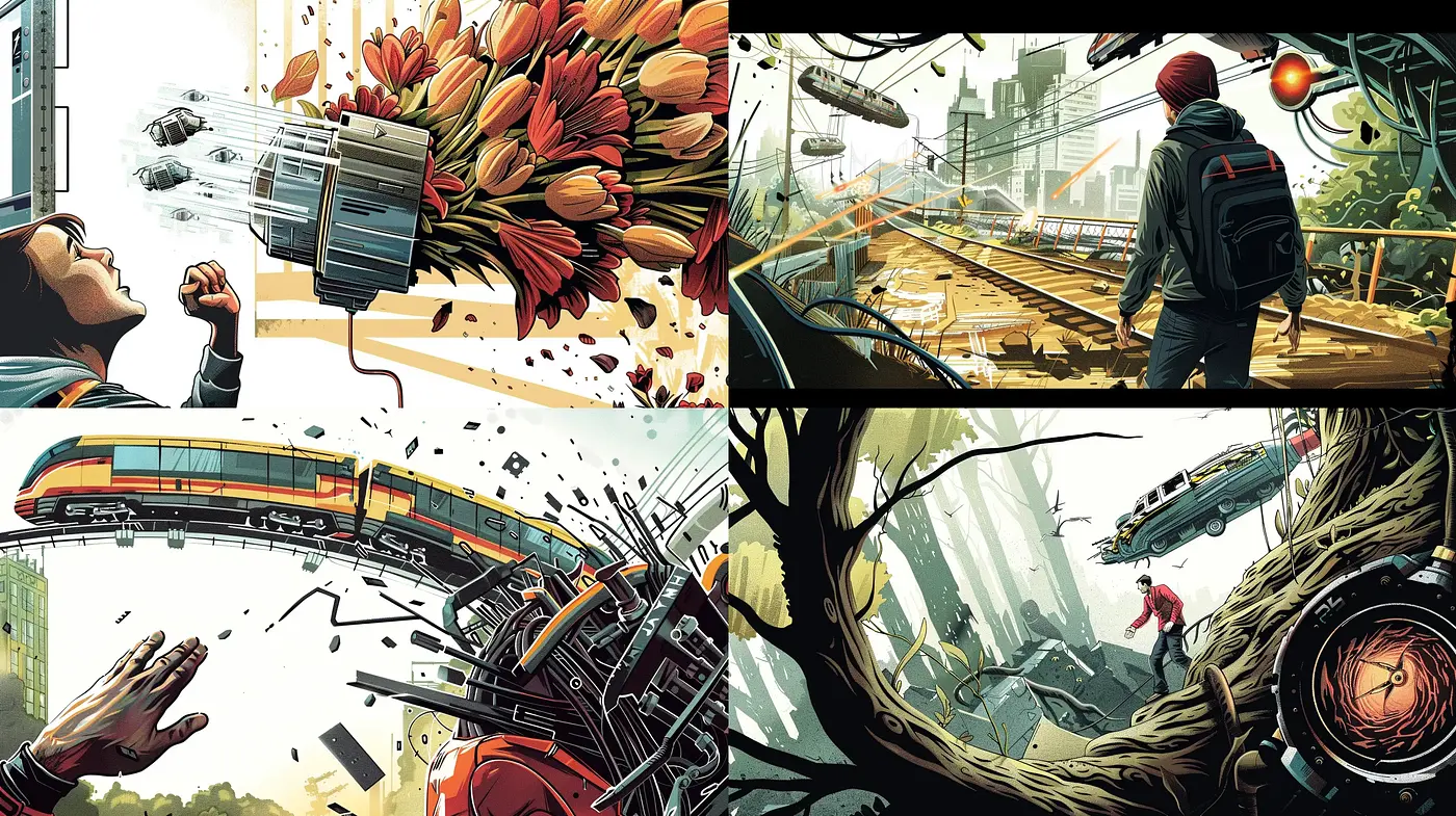 Futuristic Reverie in Vivid Graphic Illustrations - Midjourney sref style