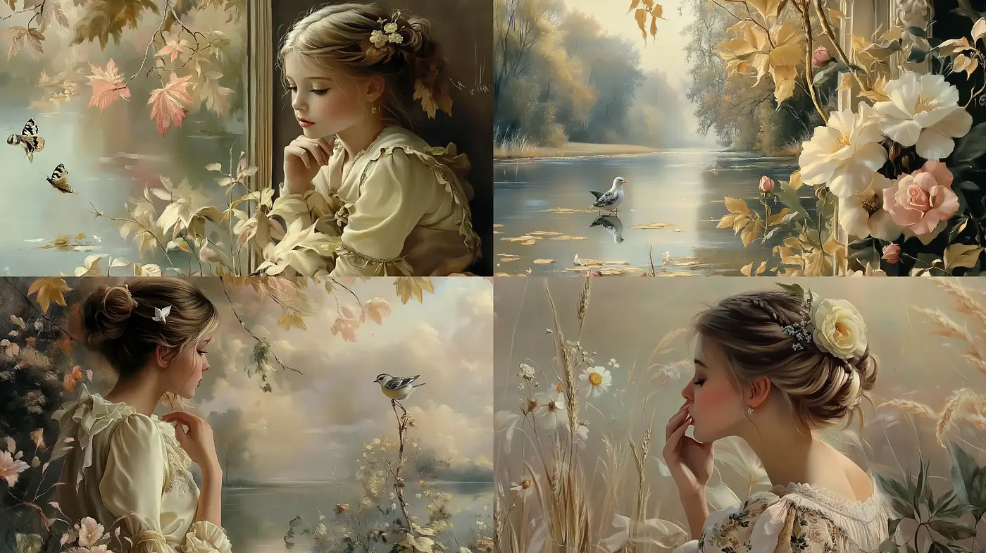 Elegantly Whimsical Nature-Inspired Portraiture - Midjourney sref style