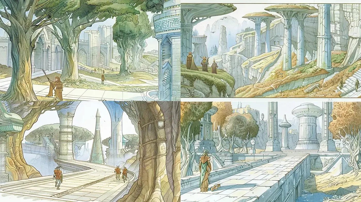 Elegant and Ethereal Fantasy Landscape with Classic Influences - Midjourney sref style