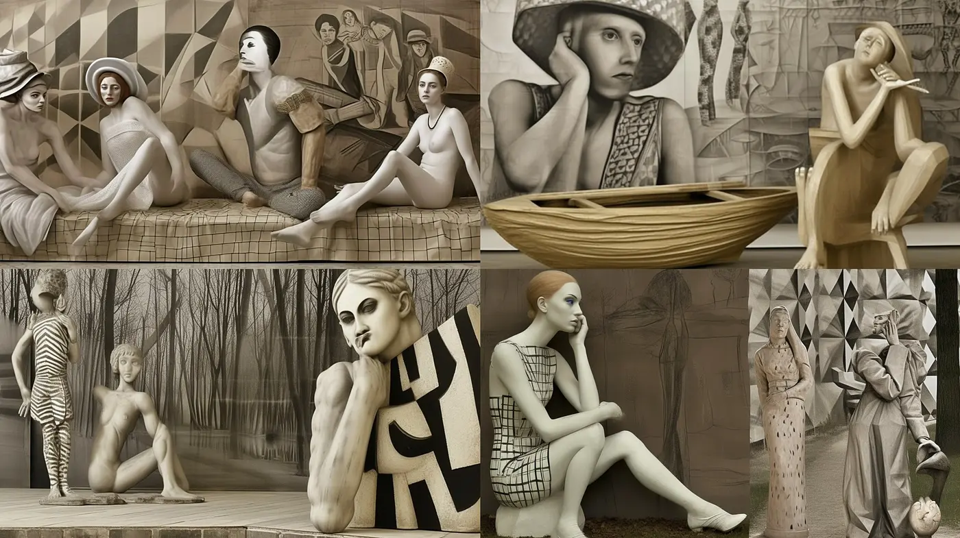 Monochromatic Elegance: A Harmonious Blend of Sepia Tones and Cubist Echoes - Midjourney sref style