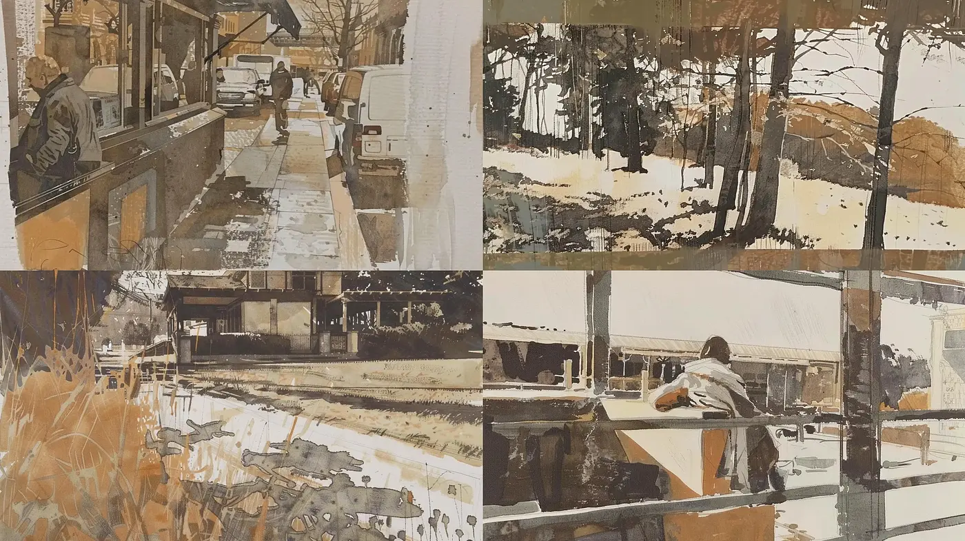 Muted Earth Tones in Textured Urban Landscapes - Midjourney sref style