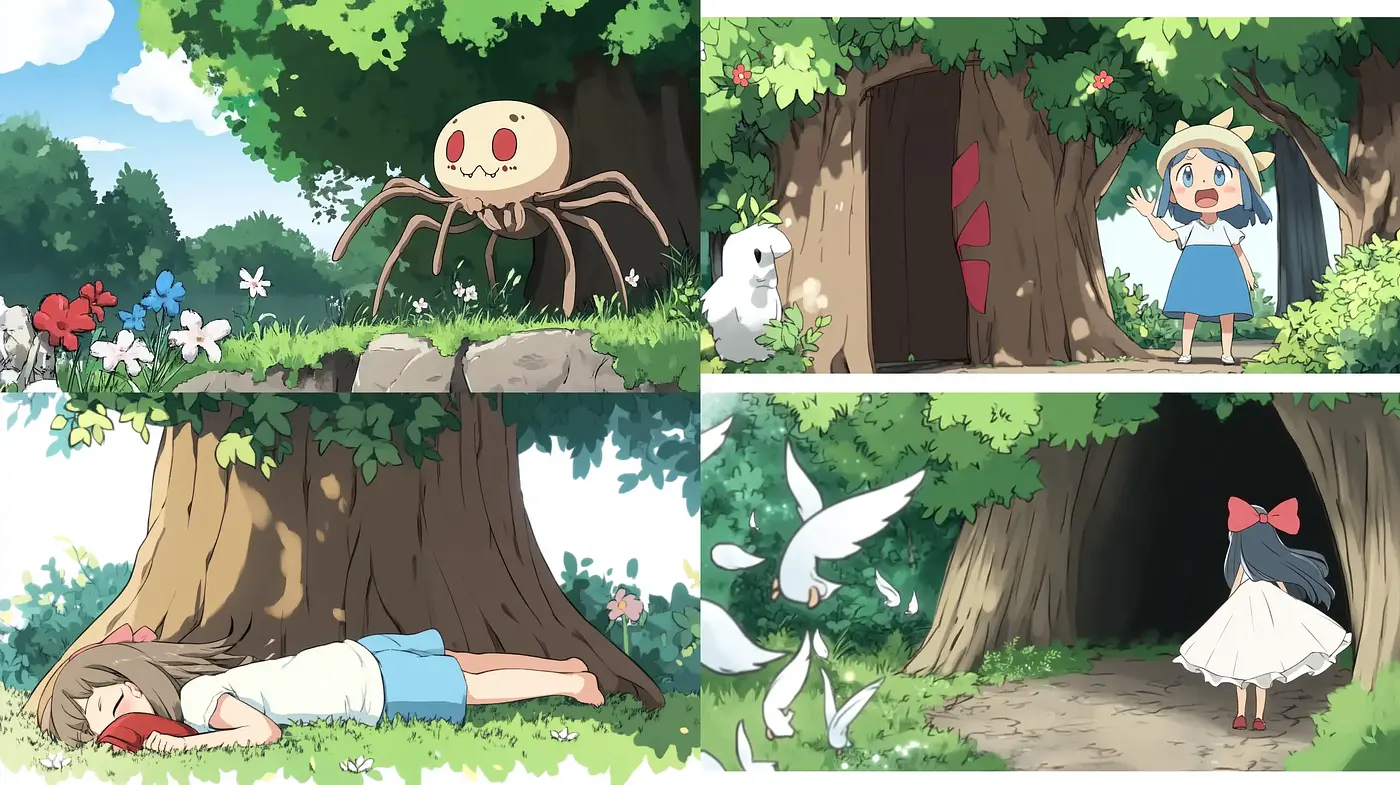 Enchanted Forest Whimsy: An Anime-Inspired Tale of Nature and Characters - Midjourney sref style