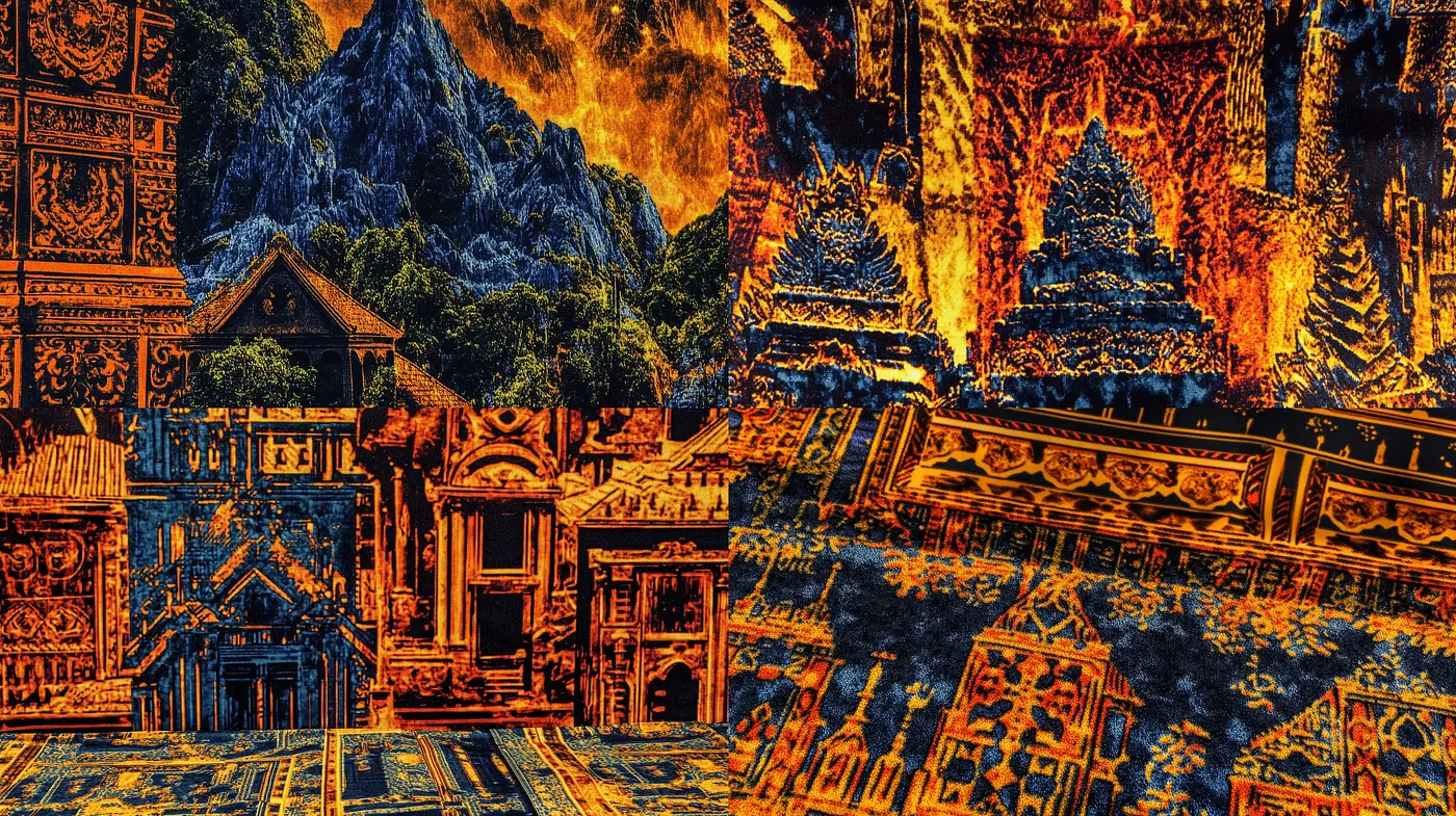 Ethereal Ember Visions: A Vivid Dreamscape of Fiery Echoes - Midjourney sref style