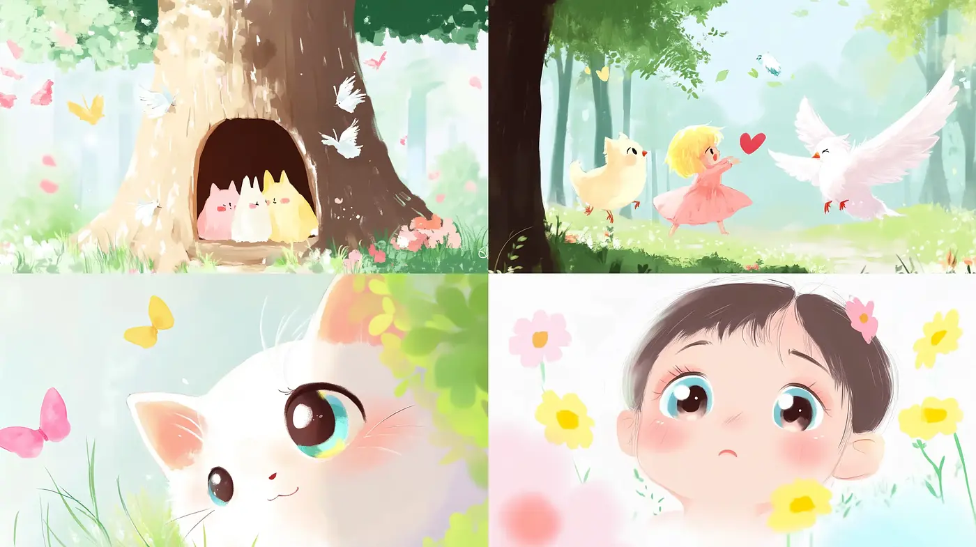 Whimsical Pastel Tales: A Consistent Narrative in Soft Hues - Midjourney sref style