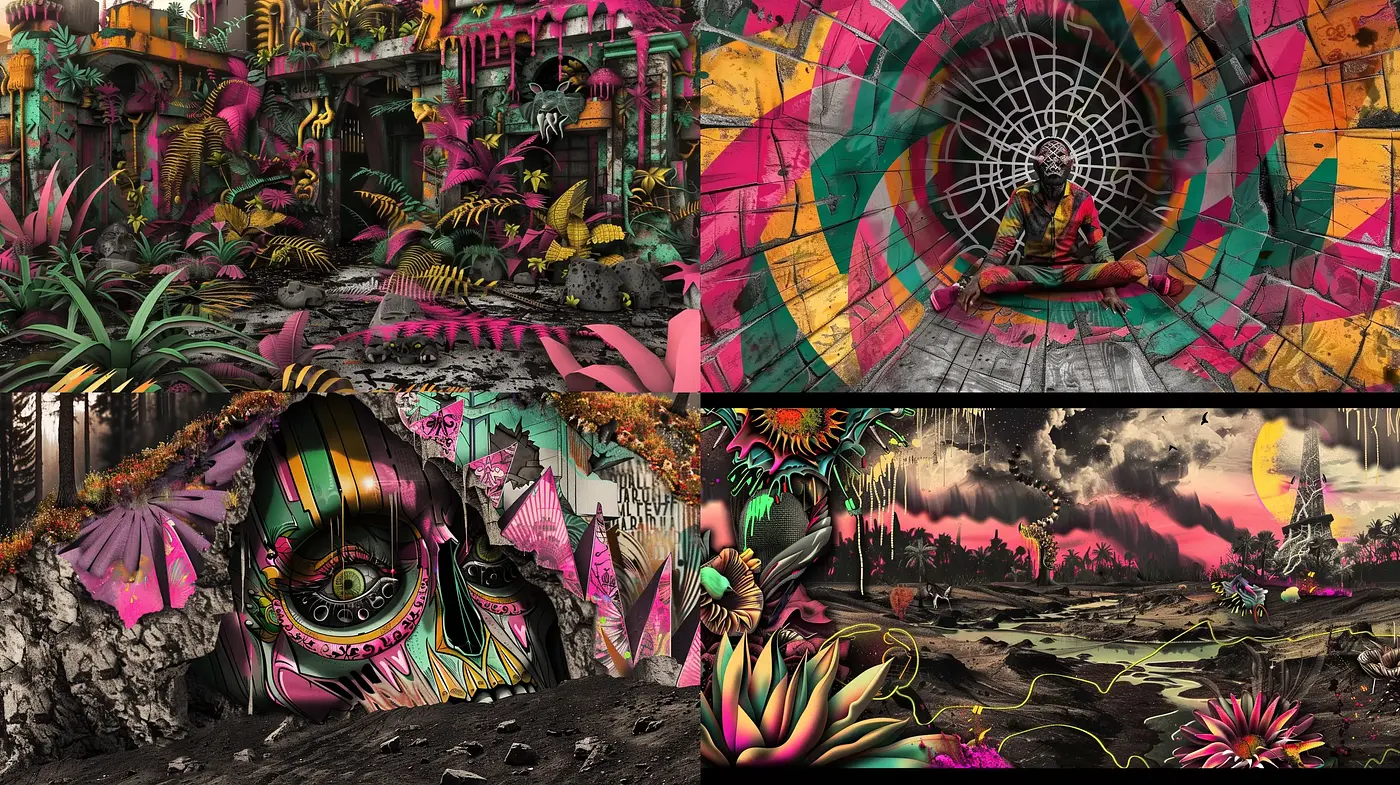 Psychedelic Natural Wonders with Surreal Vibrance - Midjourney sref style