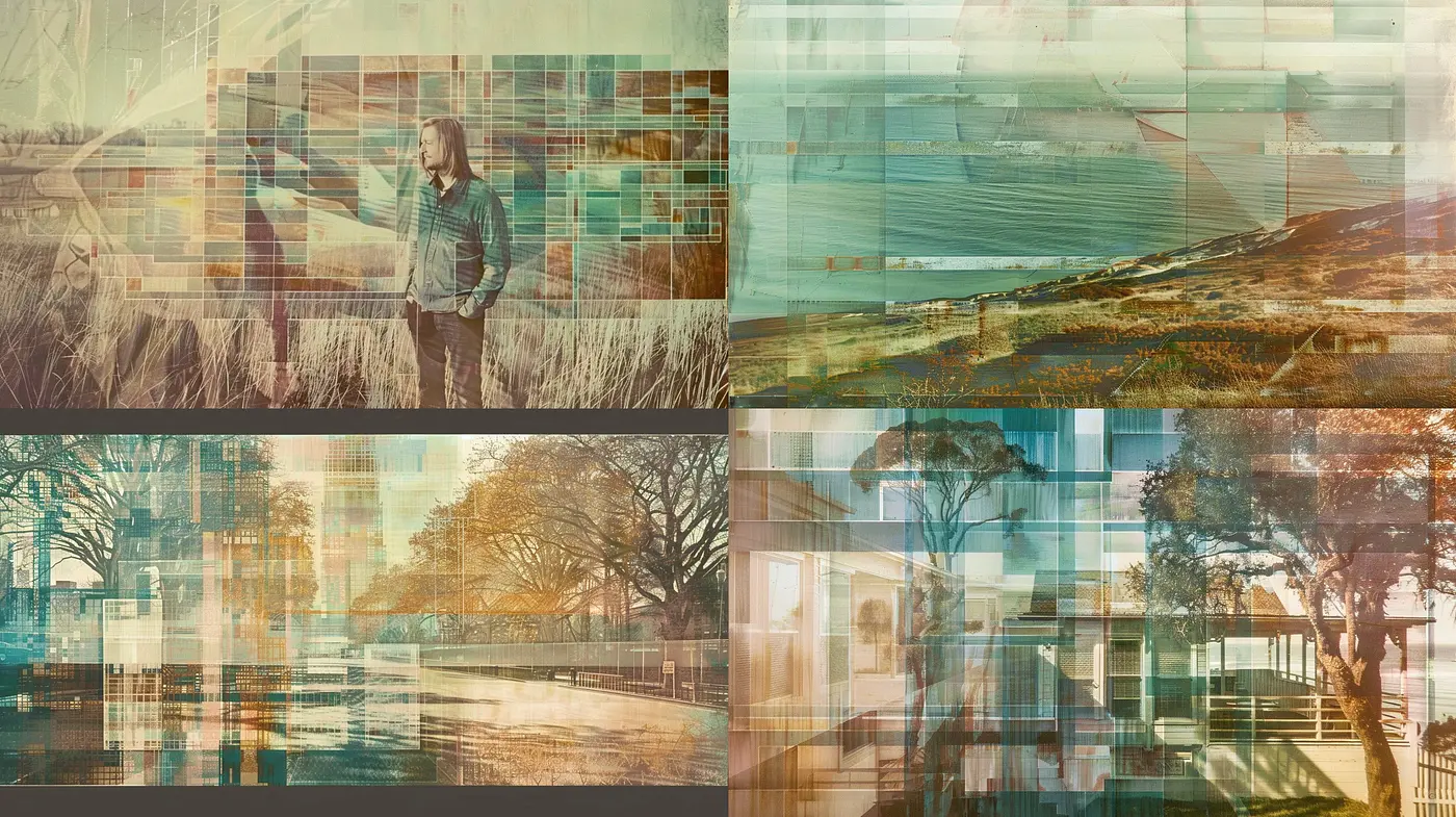 Ethereal Geometric Overlays with a Retro Color Scheme - Midjourney sref style