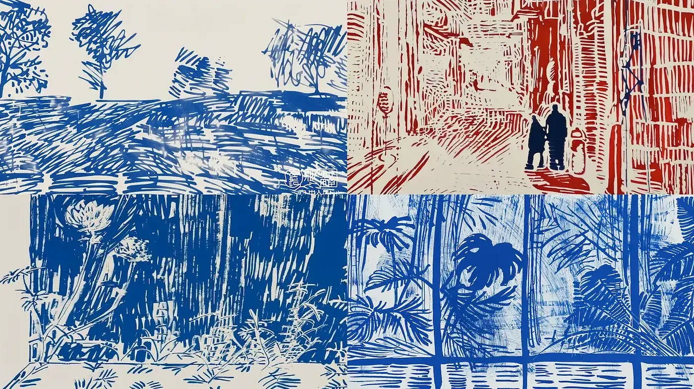 Interplay of Nature and Urban Life through Linear Expressionism - Midjourney sref style