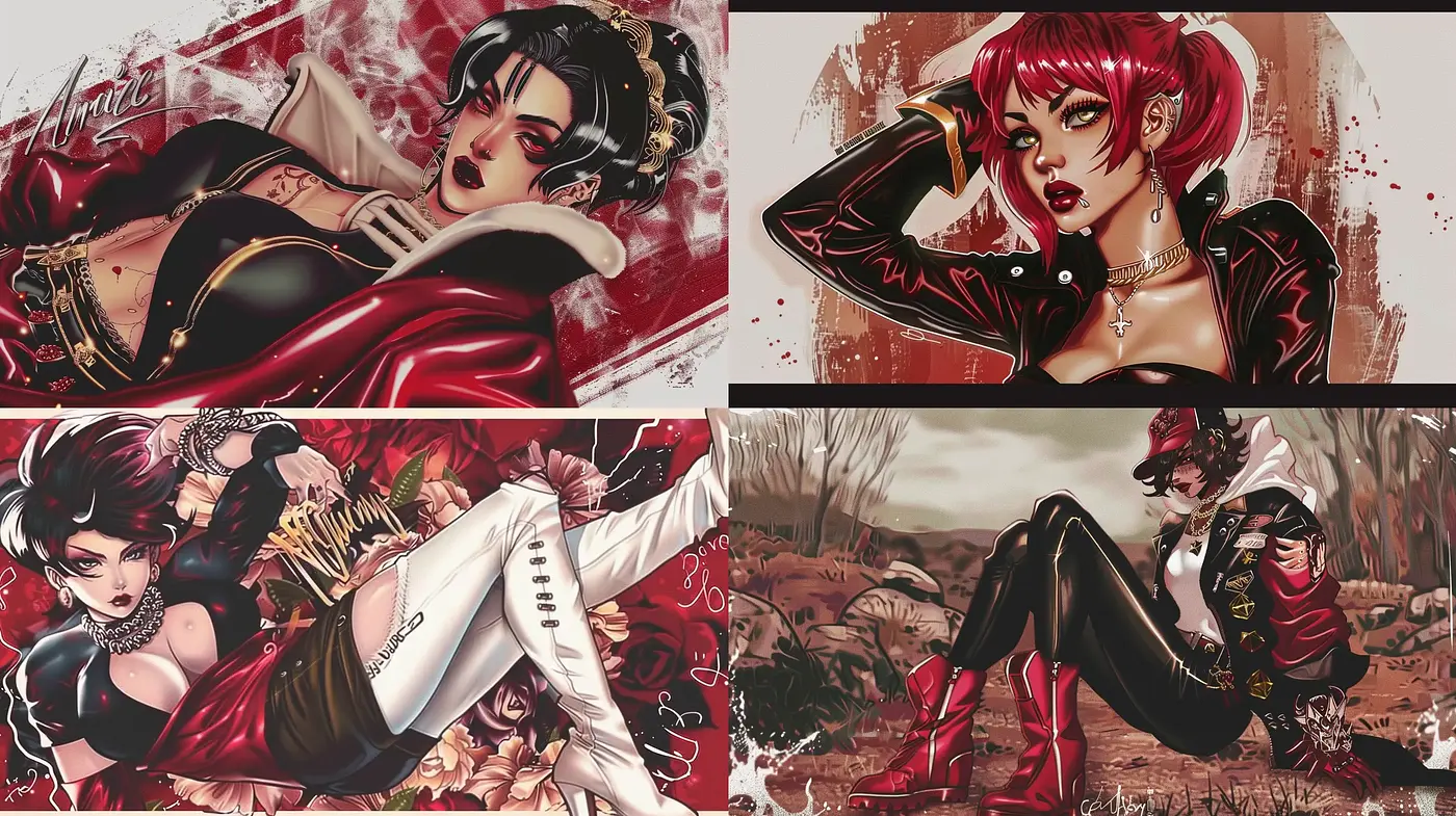 Gritty Crimson Manga Elegance - Midjourney sref style