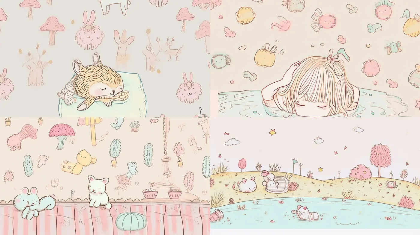 Whimsical Pastel Dreamscapes with Soft Textures and a Nostalgic Vibe - Midjourney sref style