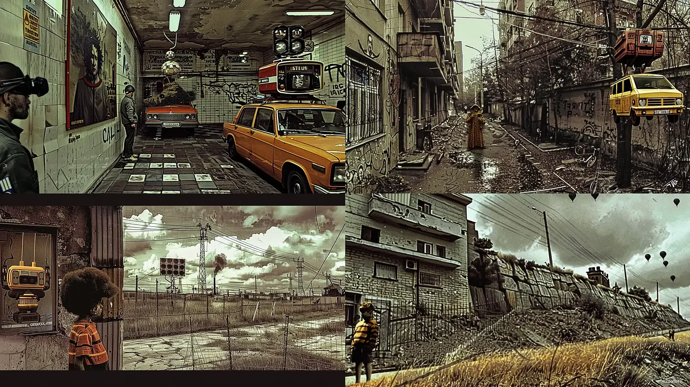 Dystopian Decay and Retrofuturistic Fusion - Midjourney sref style