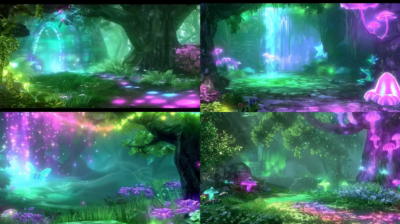 Enchanted Luminescence: A Digital Tapestry of Neon Nature in Twilight Hues - Midjourney sref style