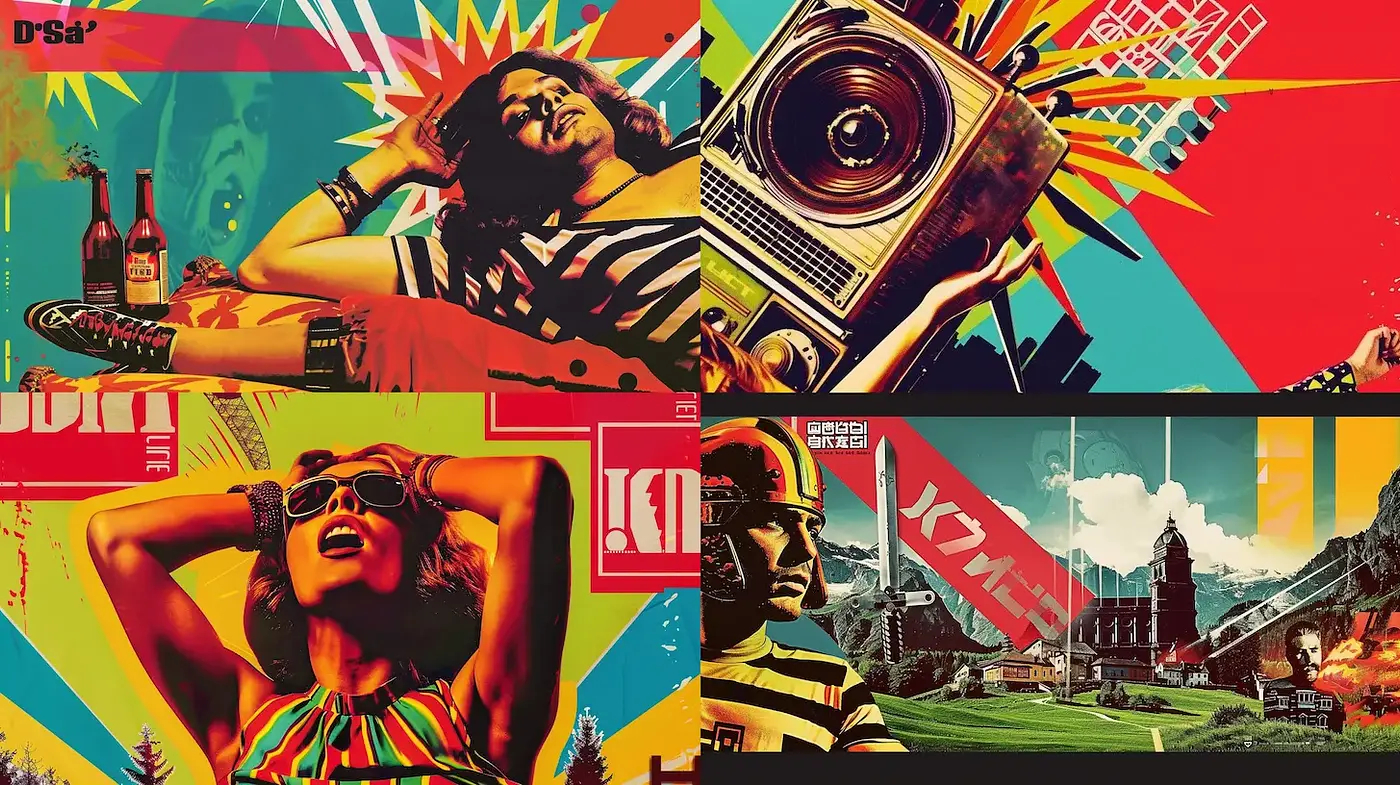 Bold and vibrant retro-inspired pop art with dynamic compositions - Midjourney sref style