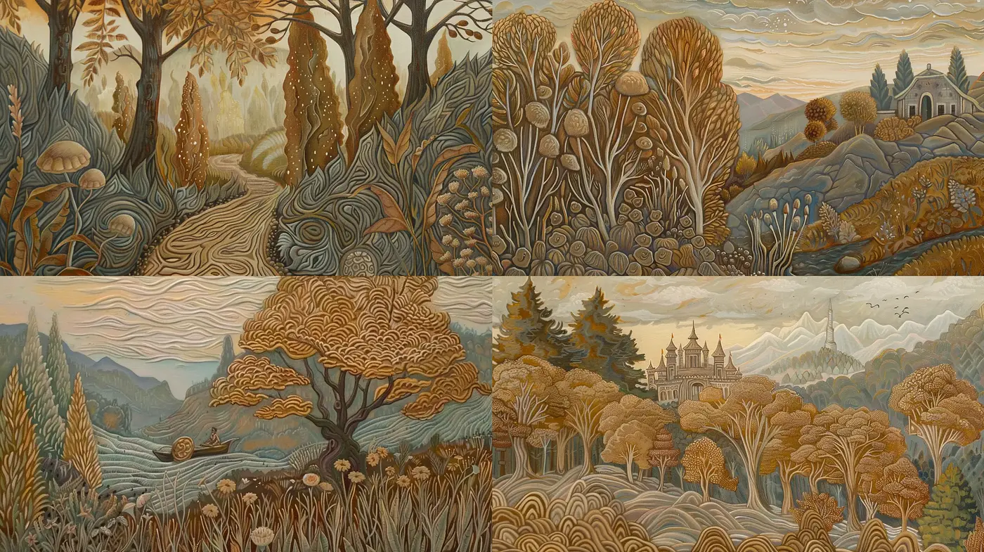 Whimsical Storybook Countryside: A Tapestry of Nature's Palette - Midjourney sref style