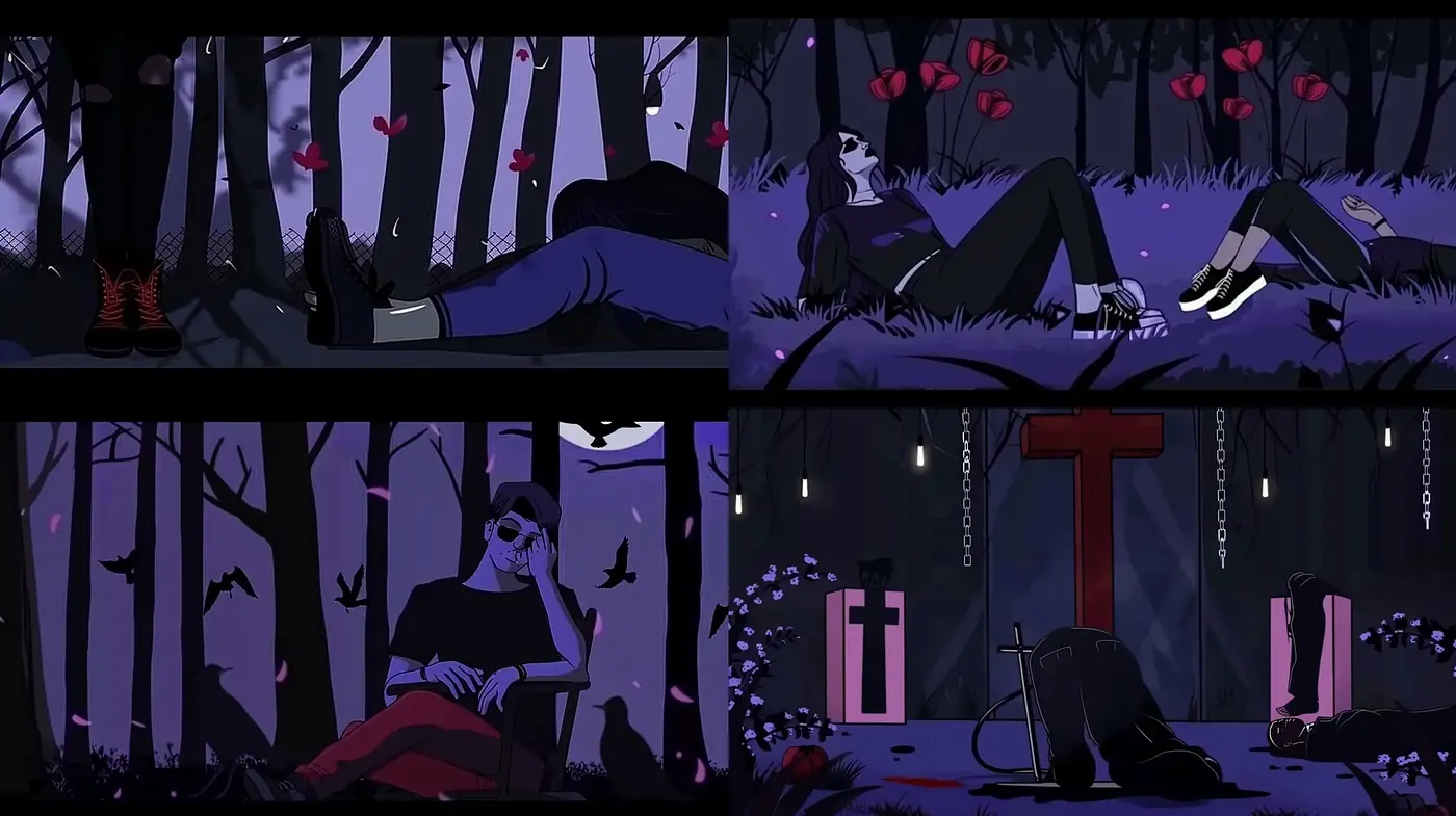 Twilight Hues and Contemplative Solitude: A Fusion of Gothic Mystery and Graphic Novel Influence - Midjourney sref style