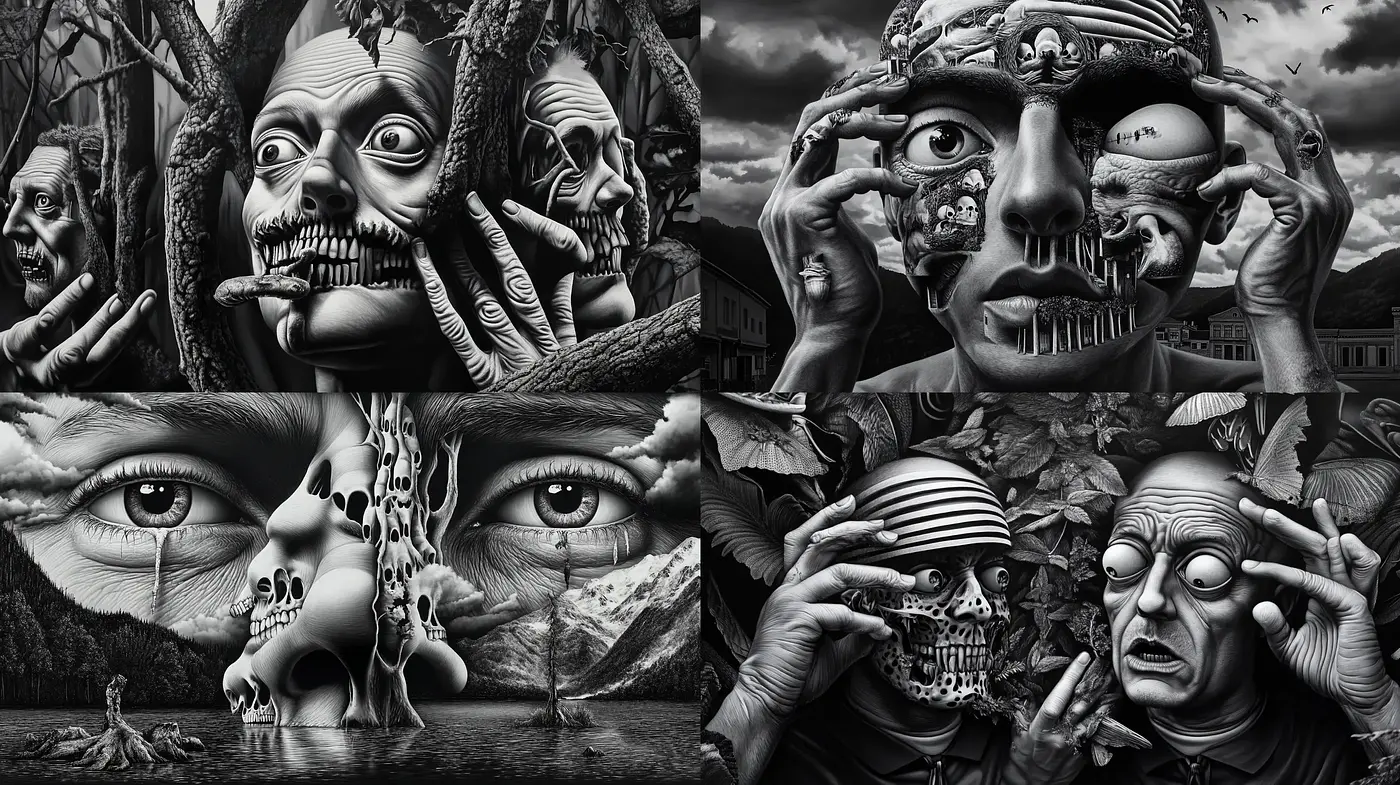 Surrealist Synthesis of Grotesque and Macabre - Midjourney sref style