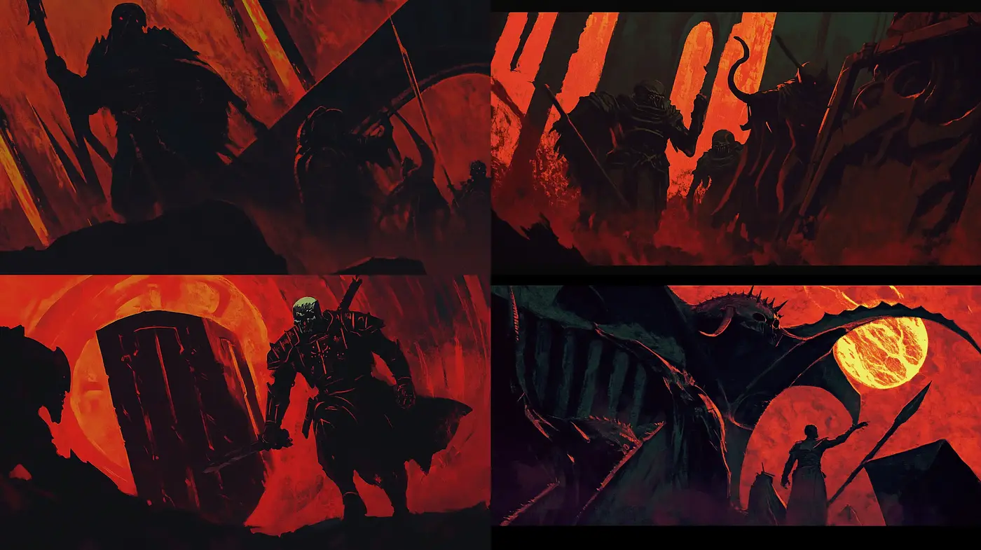 Epic Saga of Shadows and Flames - Midjourney sref style