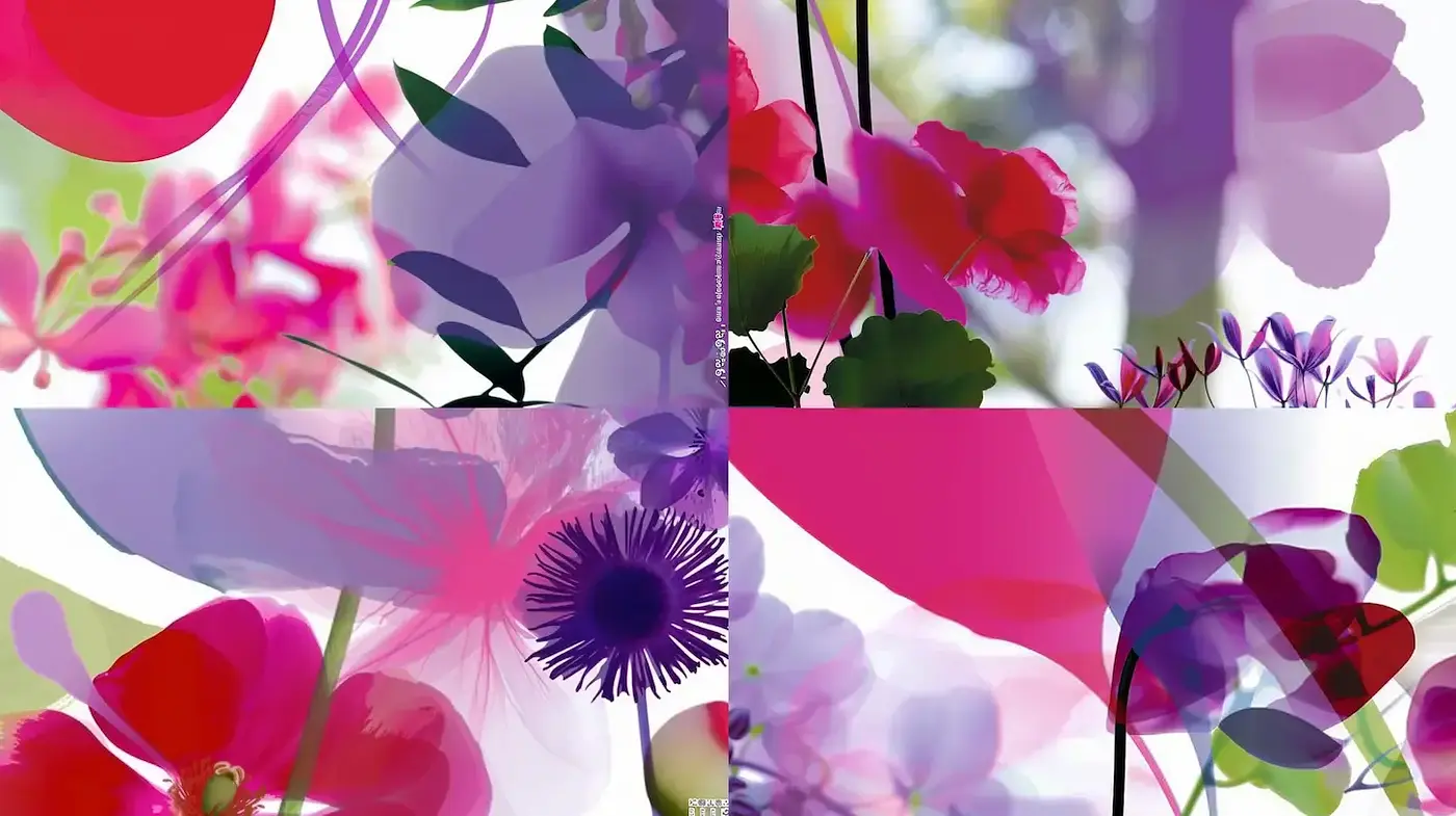 Ethereal Floral Dreamscape with Vivid Hues and Abstract Blends - Midjourney sref style