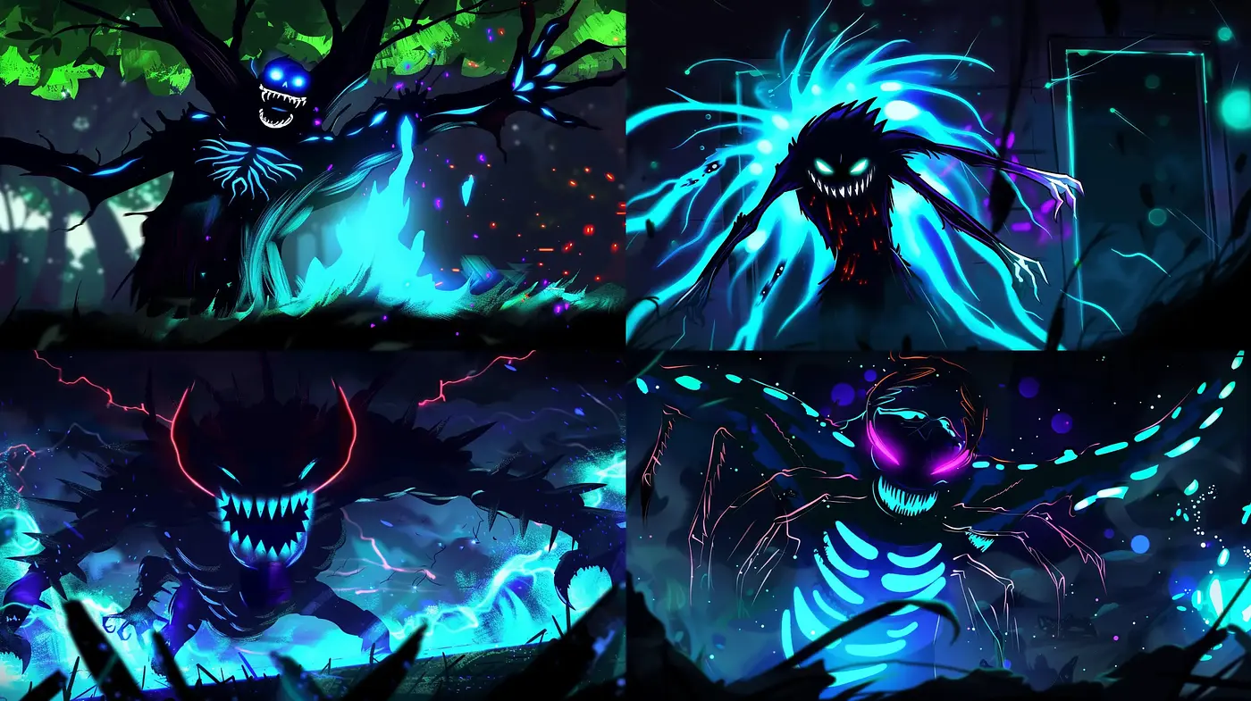 Ethereal Neon Phantasmagoria: A Stylistic Convergence of Luminescent Horror - Midjourney sref style