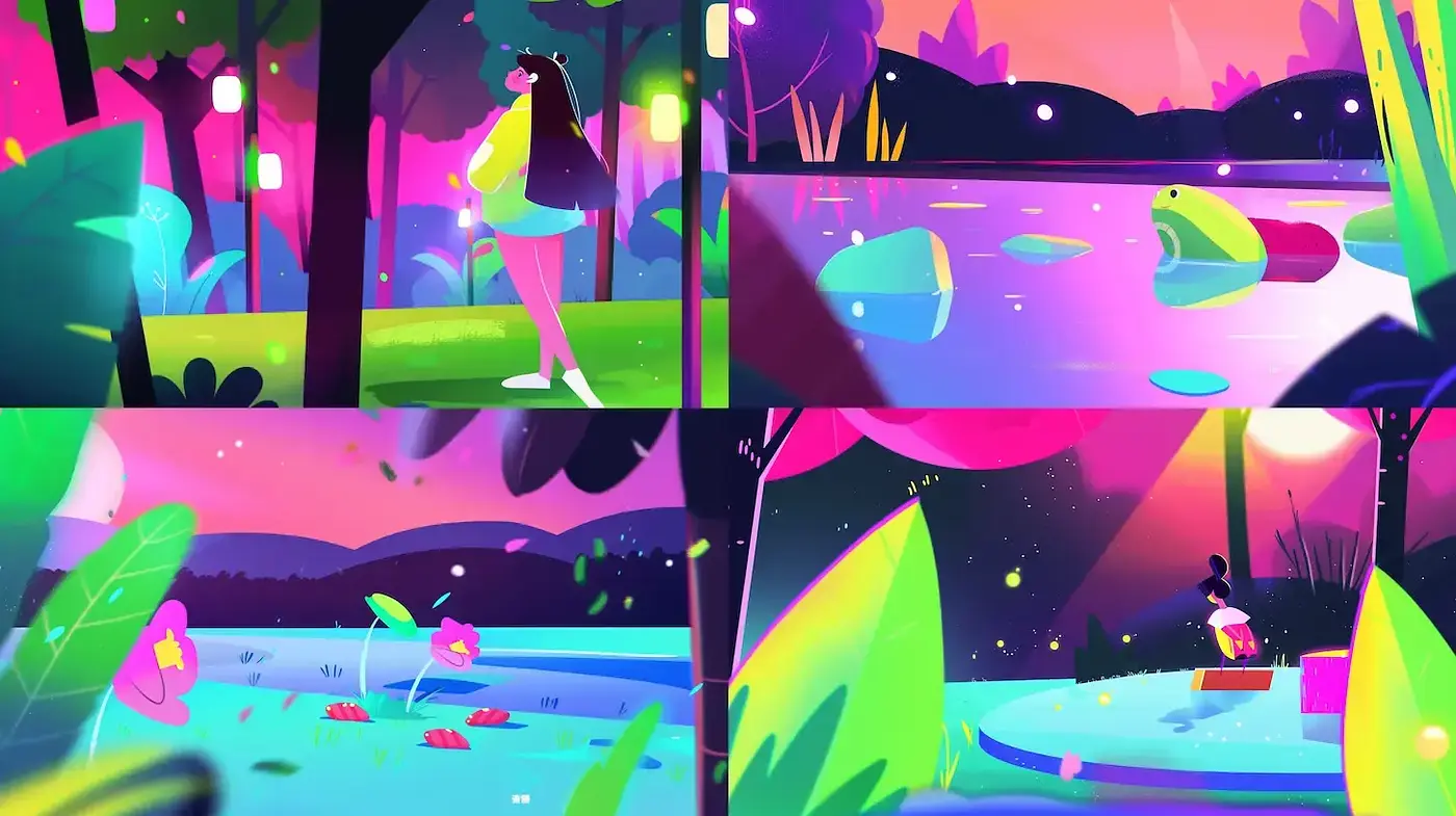 Vibrant and whimsical landscape with a dreamlike quality - Midjourney sref style