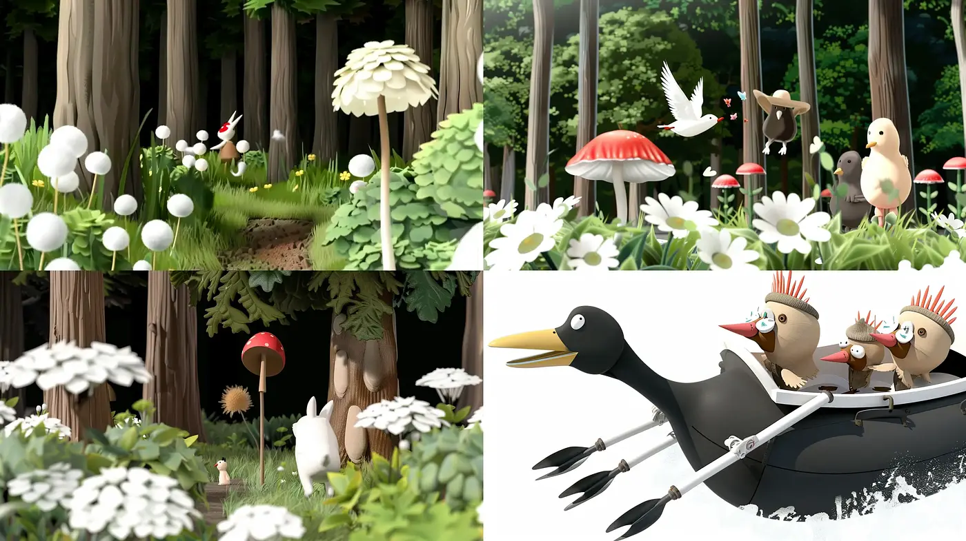 Enchanted Forest Dreamscape with Whimsical Avian Companions - Midjourney sref style