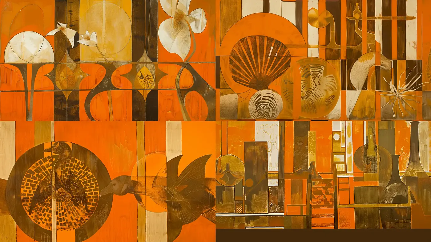 Autumnal Abstraction: A Harmony of Geometric and Organic Forms - Midjourney sref style