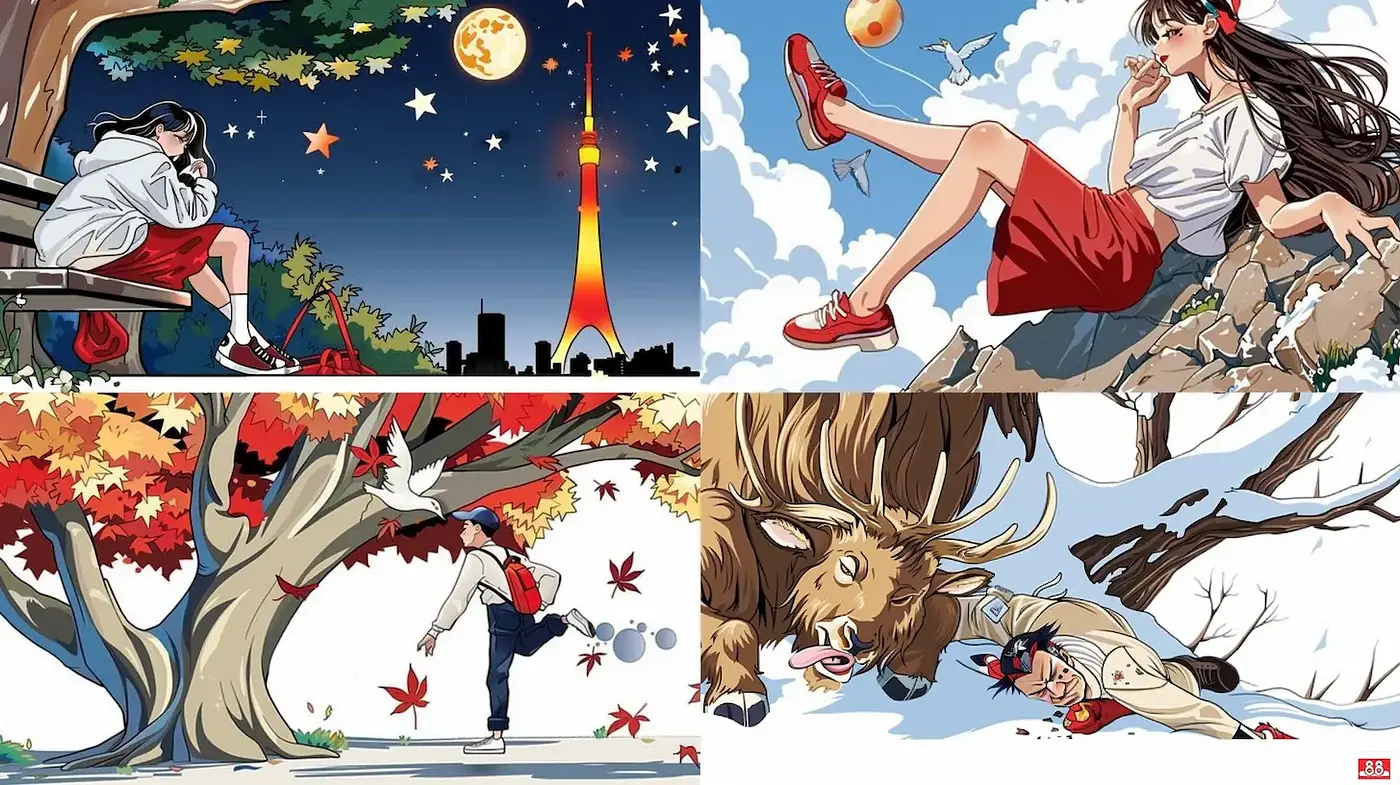 Vibrant and Playful Anime-Inspired Illustrations with a Seasonal Flair - Midjourney sref style