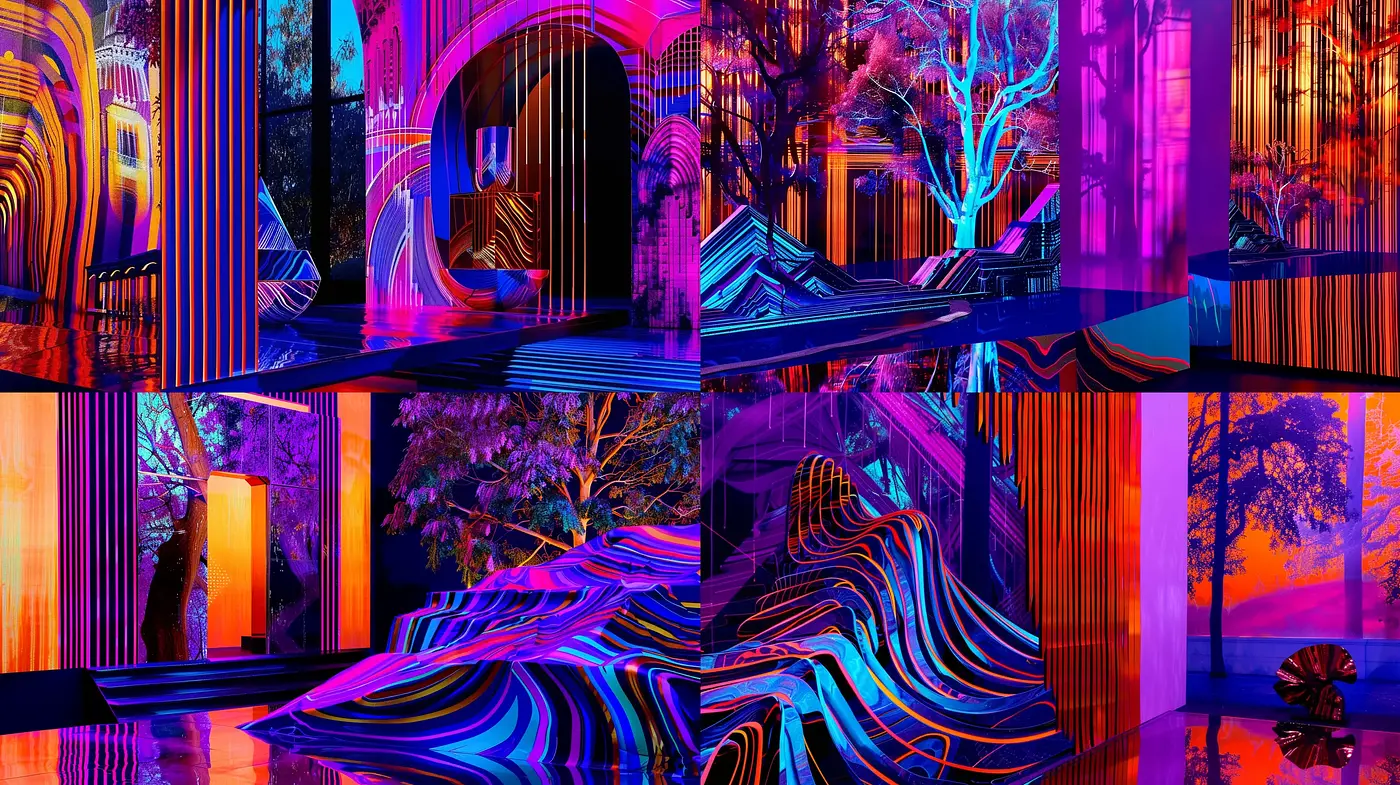 Neon Surrealism: A Luminous Dance of Digital Brushstrokes - Midjourney sref style