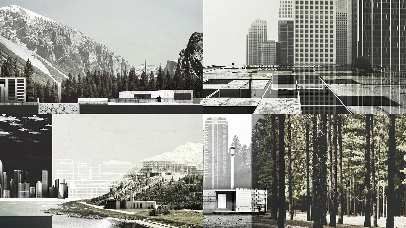 Monochromatic Architectural Serenity: A Homage to Urban Solitude and Natural Landscape - Midjourney sref style