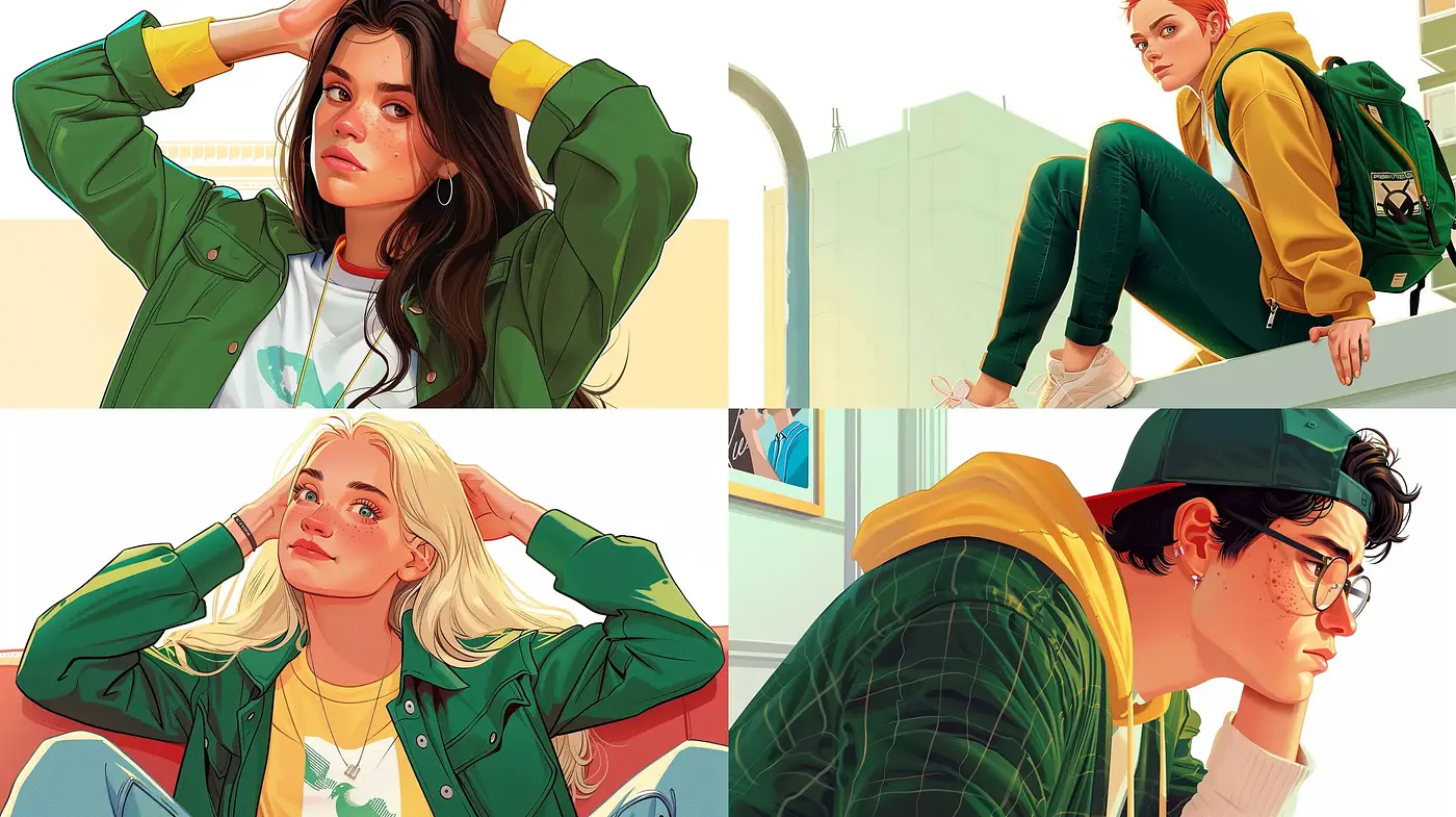 Sunlit Modern Illustrative Portraiture with a Youthful Ambiance - Midjourney sref style
