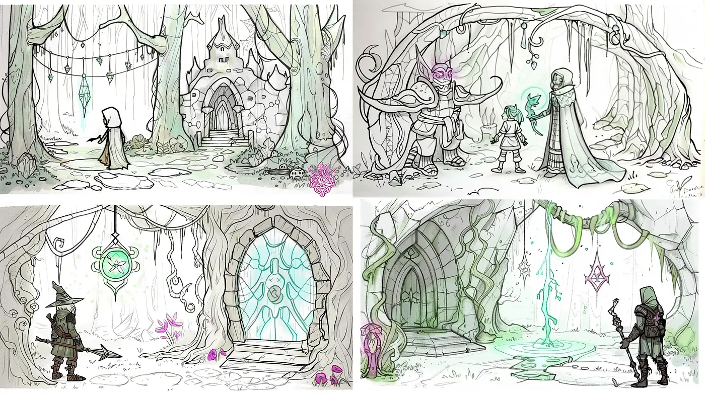 Enchanted Forest Whispers: A Synthesis of Pen-and-Ink and Watercolor Reverie - Midjourney sref style