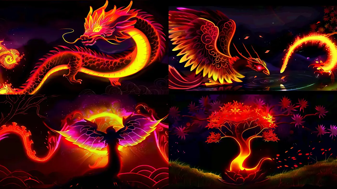 Luminous Mythical Beasts in Enigmatic Nocturne - Midjourney sref style