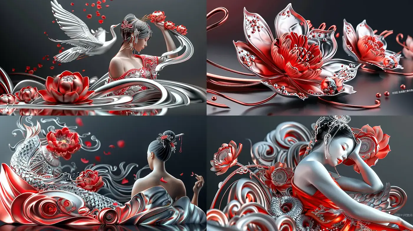 Elegant and fluid depiction of traditional themes with a modern twist - Midjourney sref style